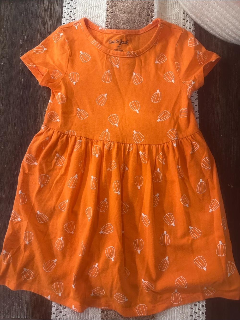 Cat & Jack Bright Orange Pumpkin Print Dress Size 4T